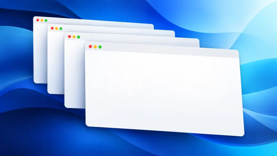A series of browser windows stacked on eachother in a cascading style